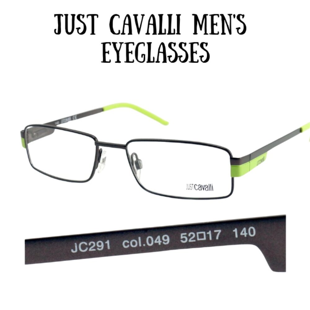 New sporty Men's Just Cavalli Eyeglasses Black/Green  Rectangle